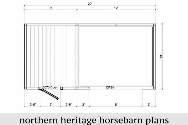 10x20 Run in/loafing Horse Barn Plan with added tack room bonus