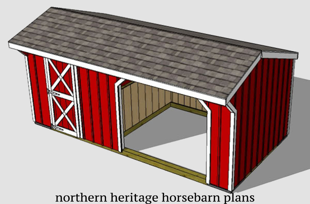 10x20 Run in/loafing Horse Barn Plan with added tack room bonus