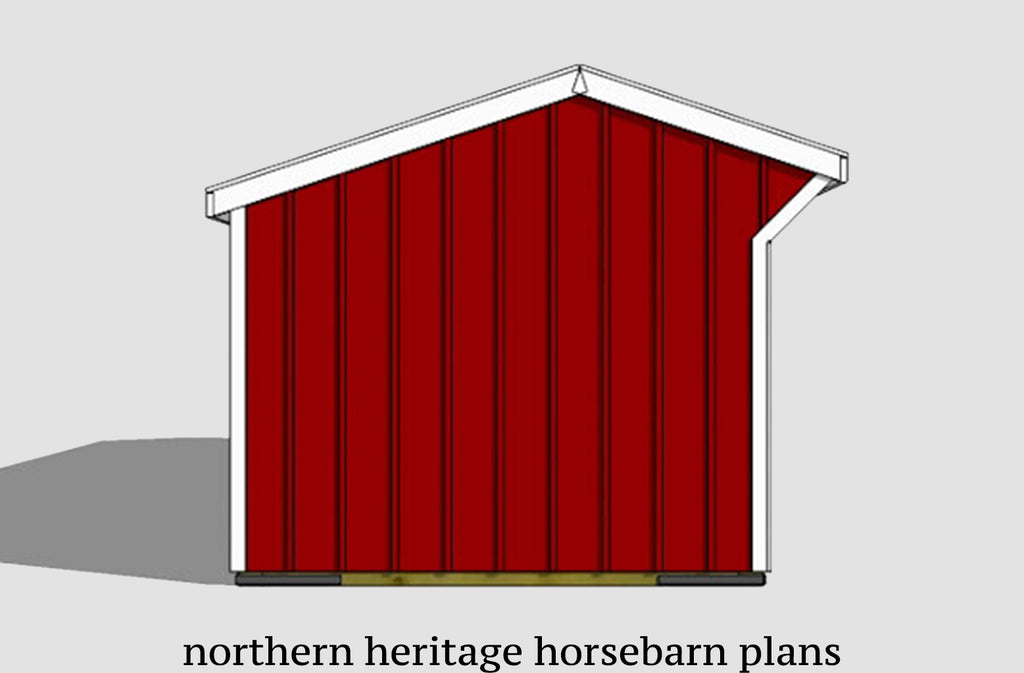 10x30 Run in/loafing Horse Barn Plan with added tack room bonus (2-10x12 stalls and 1-10x6 tack)