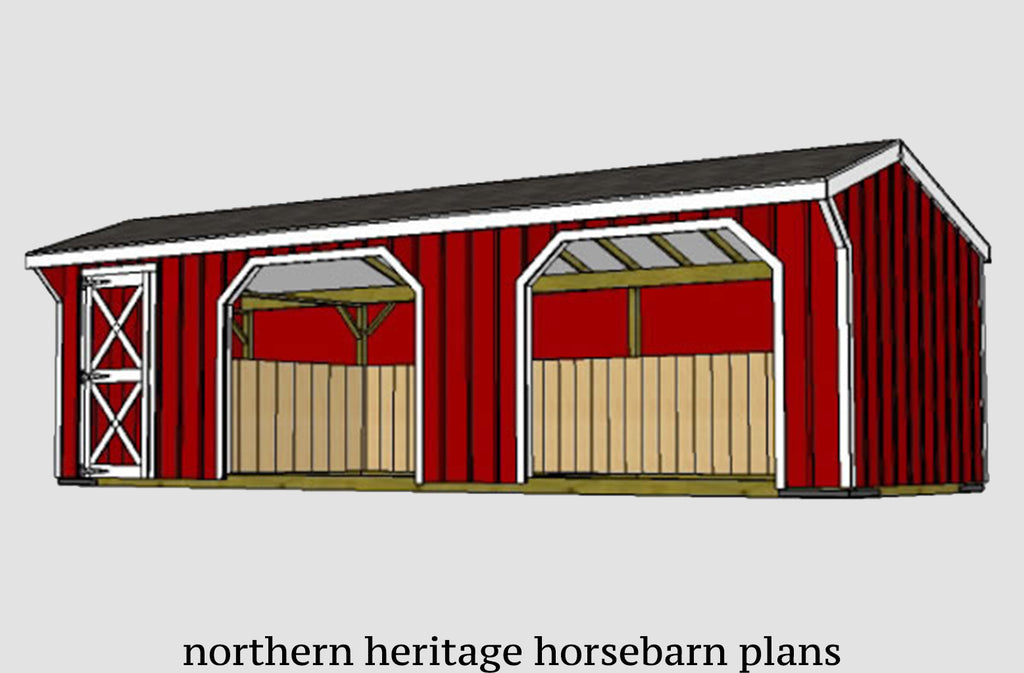 10x30 Run in/loafing Horse Barn Plan with added tack room bonus (2-10x12 stalls and 1-10x6 tack)