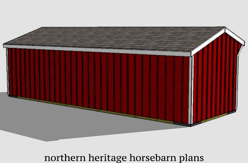 10x30 Run in/loafing Horse Barn Plan with added tack room bonus (2-10x12 stalls and 1-10x6 tack)