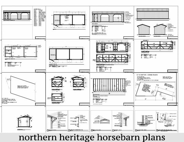 10x30 Run in/loafing Horse Barn Plan with added tack room bonus (2-10x12 stalls and 1-10x6 tack)