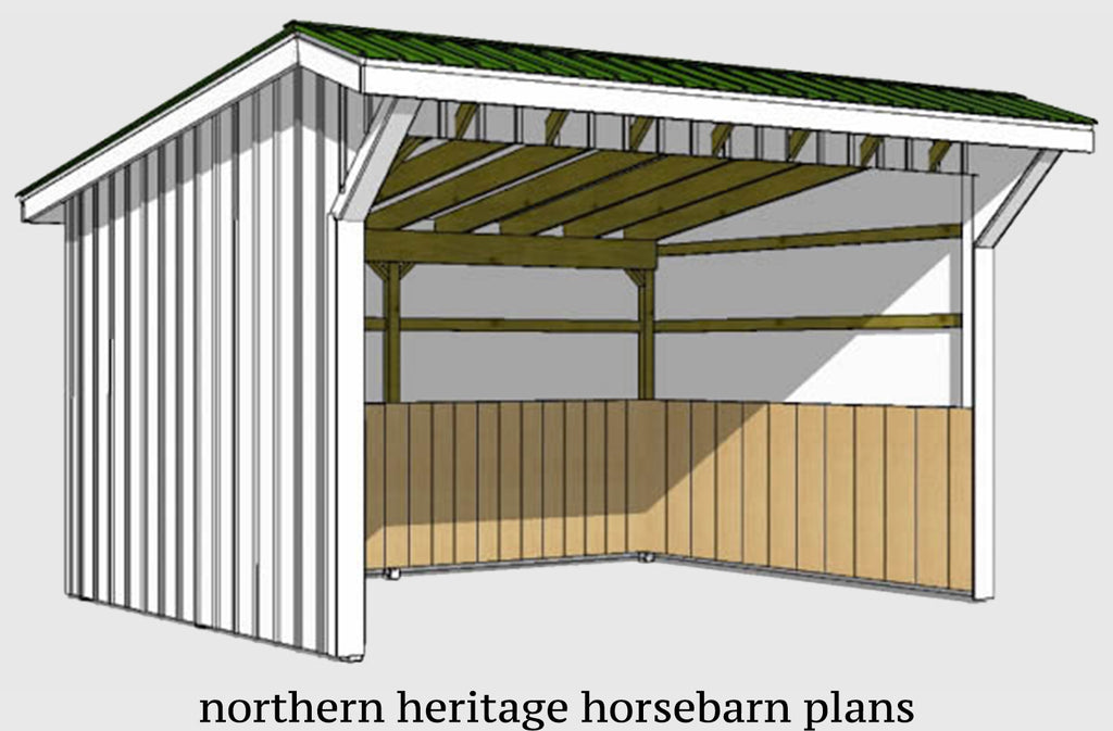 12x16 Run in/loafing Horse Barn Plan with added sloped roof overhang
