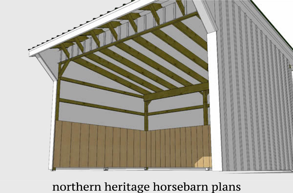 12x16 Run in/loafing Horse Barn Plan with added sloped roof overhang