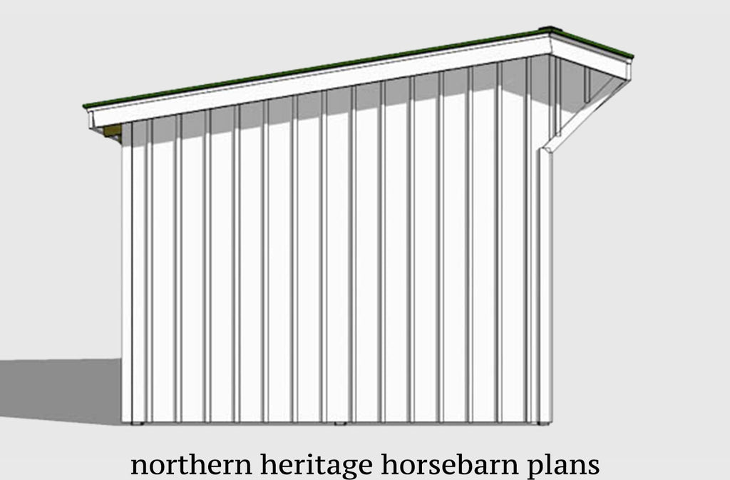 12x16 Run in/loafing Horse Barn Plan with added sloped roof overhang