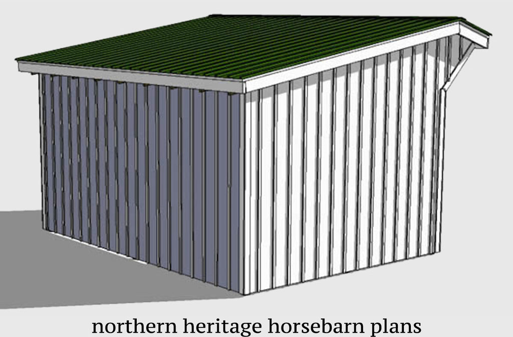 12x16 Run in/loafing Horse Barn Plan with added sloped roof overhang