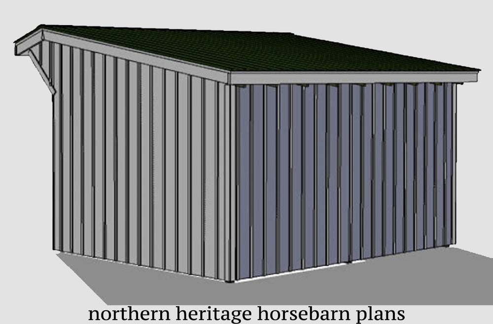 12x16 Run in/loafing Horse Barn Plan with added sloped roof overhang