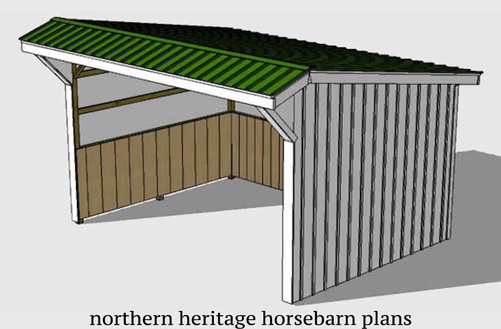 12x16 Run in/loafing Horse Barn Plan with added sloped roof overhang