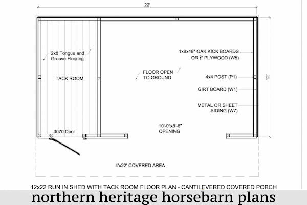 12x22 Run in/loafing Horse Barn Plan with added tack room bonus and cantilever