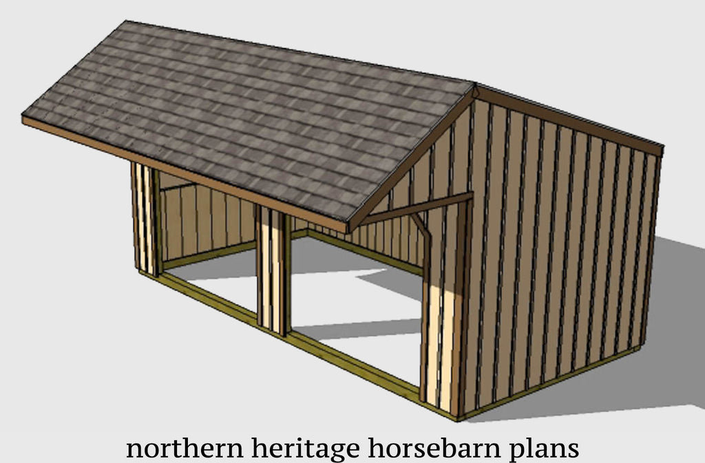 12x24 Run in/loafing Horse Barn Plan with Tow Hooks