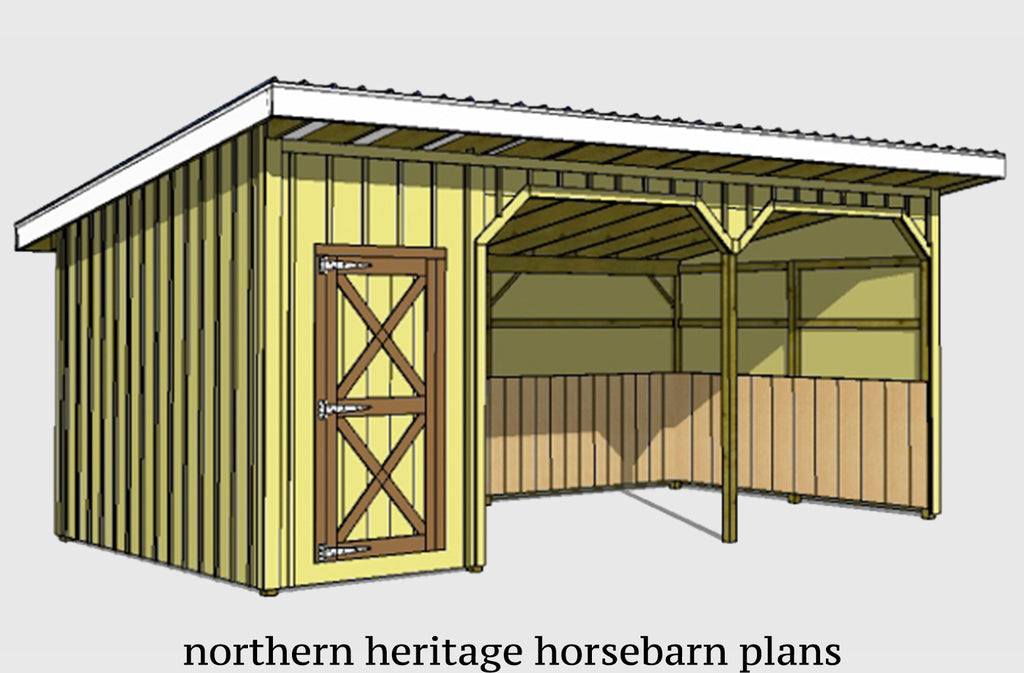 12x24 Run in/loafing Horse Barn Plan with added tack room bonus