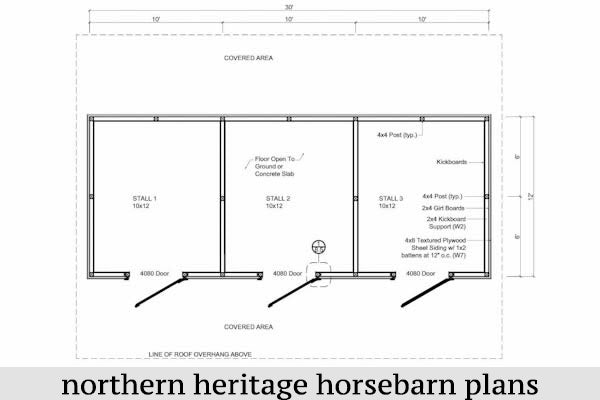 12x30 Horse Barn Plan with added tack room bonus- 3 stall