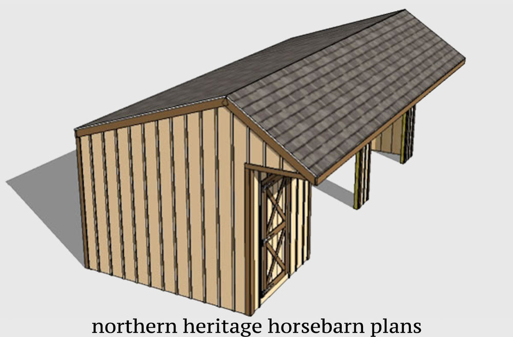 12x30 Run in/loafing Horse Barn Plan with added tack room bonus and cantilever