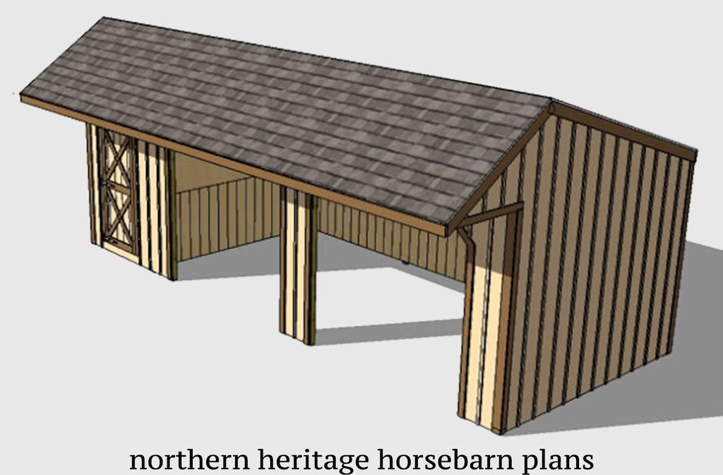 12x30 Run in/loafing Horse Barn Plan with added tack room bonus and cantilever