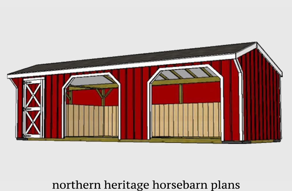 12x30 Run in/loafing Horse Barn Plan with added tack room bonus (2-12x12 stalls and 1-12x6 tack)