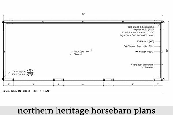 12x32 Run in/loafing Horse Barn Plan with added cantilever