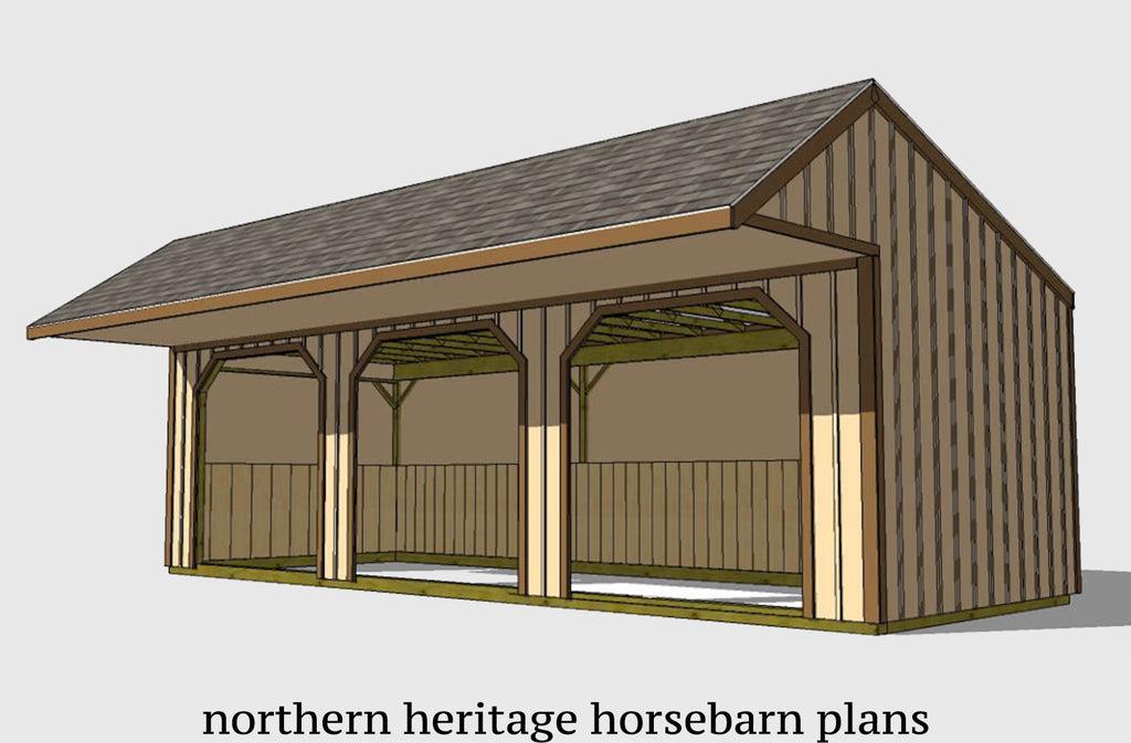 12x32-RIC-WF Run in/loafing Horse Barn Plan with added cantilever