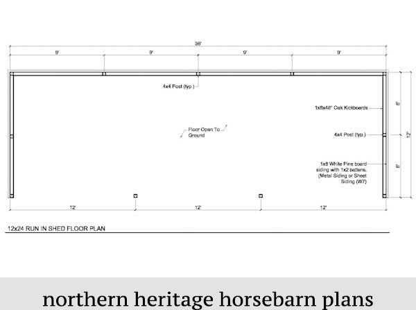 12x36 Run in/loafing Horse Barn Plan