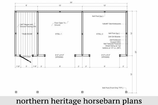 22x30 Run in/loafing Horse Barn Plan with added bonus tack room and convenient breezeway