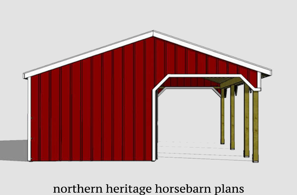 22x30 Run in/loafing Horse Barn Plan with added bonus tack room and convenient breezeway