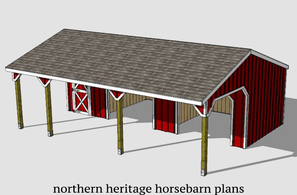 22x30 Run in/loafing Horse Barn Plan with added bonus tack room and convenient breezeway