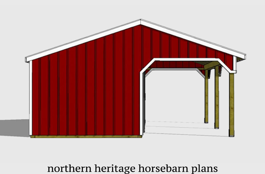 22x24 Lean to Horse Barn Plan- 2 stall