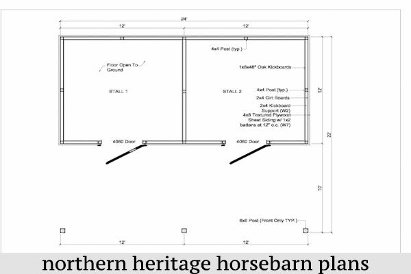 22x24 Lean to Horse Barn Plan- 2 stall