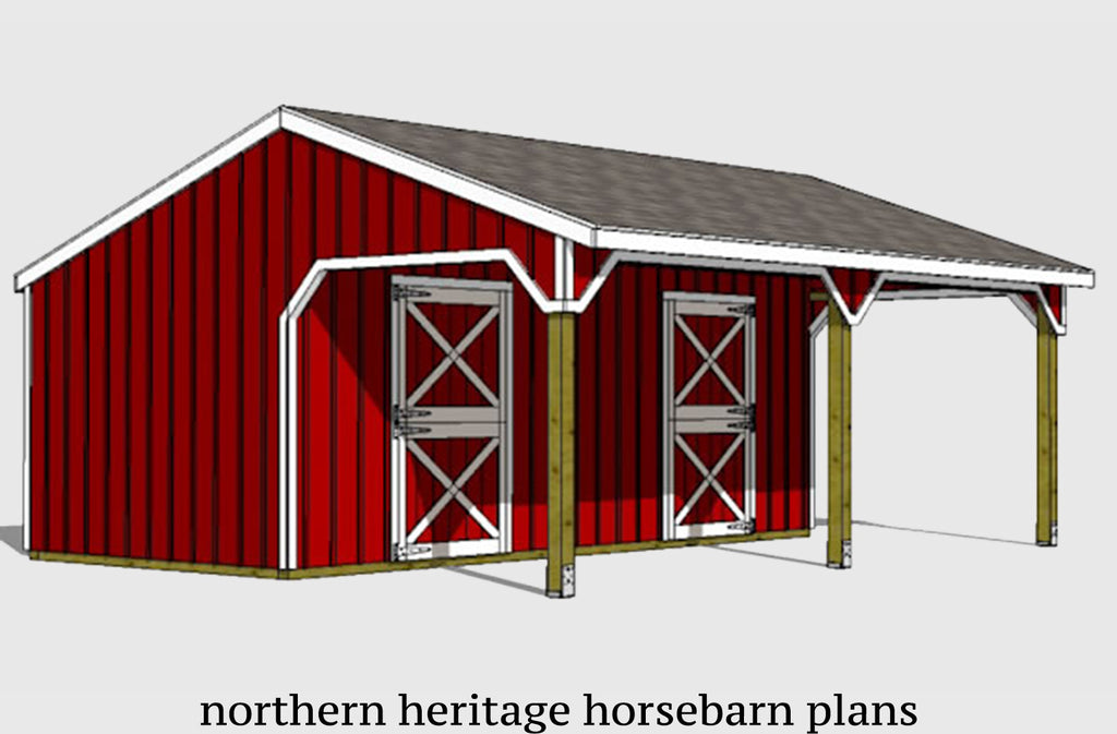 22x24 Lean to Horse Barn Plan- 2 stall
