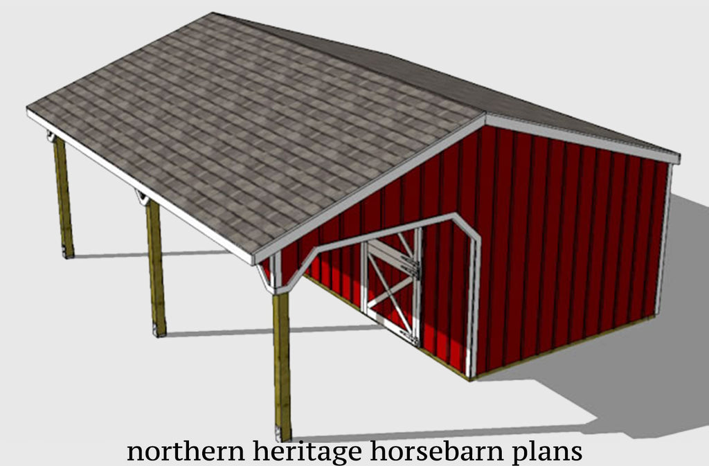 22x24 Lean to Horse Barn Plan- 2 stall