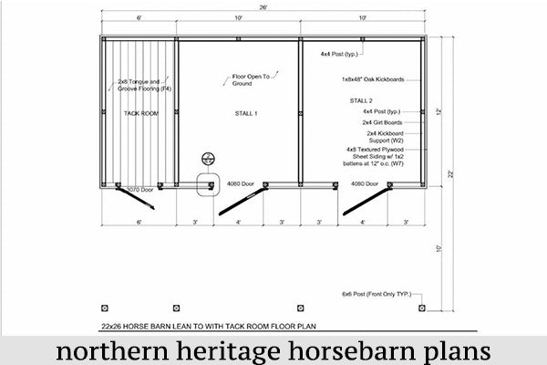 22x26 Horse Barn Plan with added tack room bonus (10x12 stall)