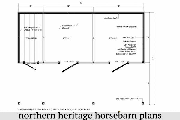 22x30 Lean to Horse Barn Plan with added bonus tack room- 2 stall