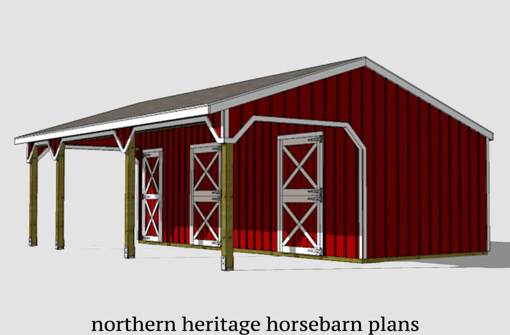 22x30 Lean to Horse Barn Plan with added bonus tack room- 2 stall