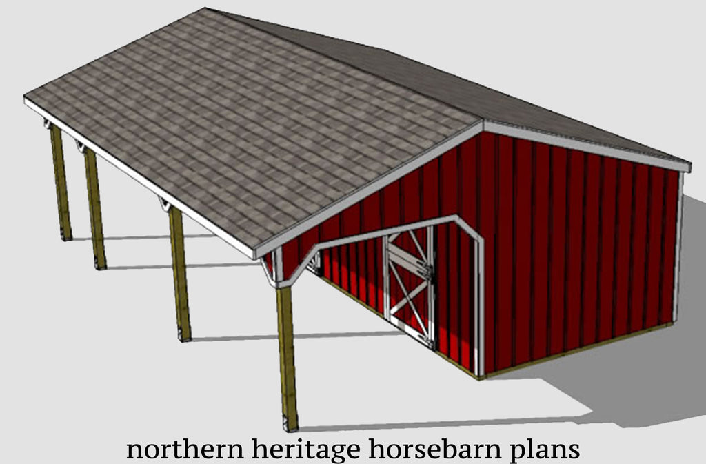 22x30 Lean to Horse Barn Plan with added bonus tack room- 2 stall