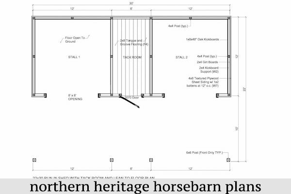 22x30 Lean to Run in/loafing horse barn plan with added tack room and bonus breezeway