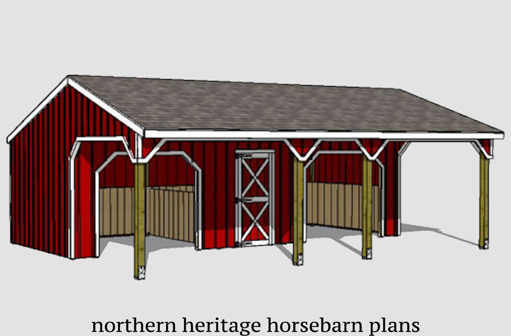 22x30-RILT-TRC Lean to Run in/loafing horse barn plan with added tack room and bonus breezeway