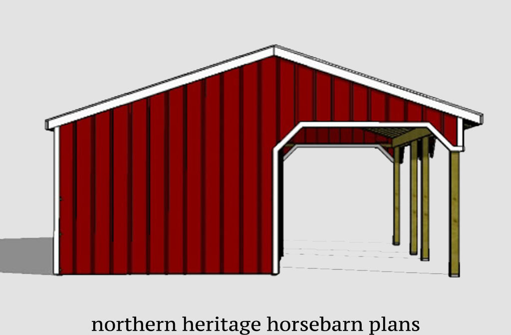 22x30 Lean to Run in/loafing horse barn plan with added tack room and bonus breezeway