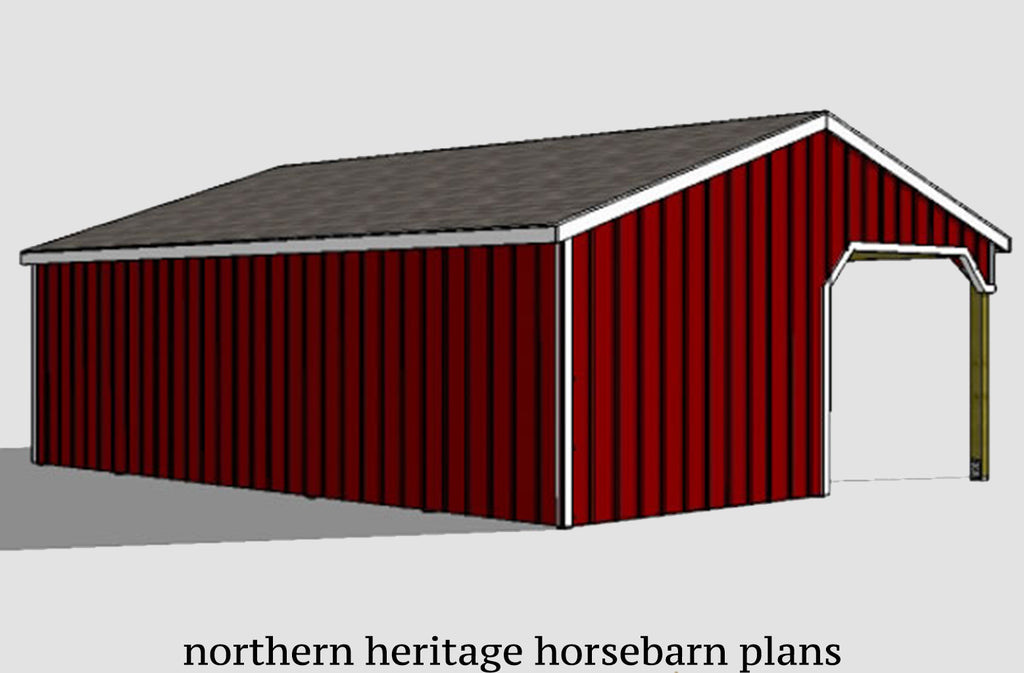 22x30 Lean to Run in/loafing horse barn plan with added tack room and bonus breezeway