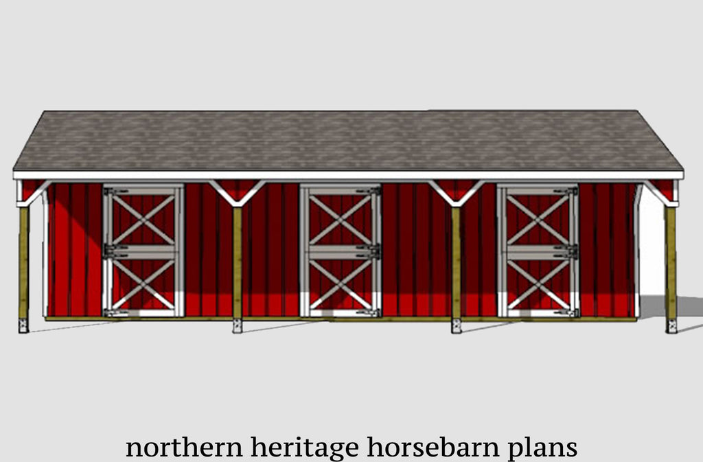 22x36 Lean to Horse Barn Plan- 3 stall