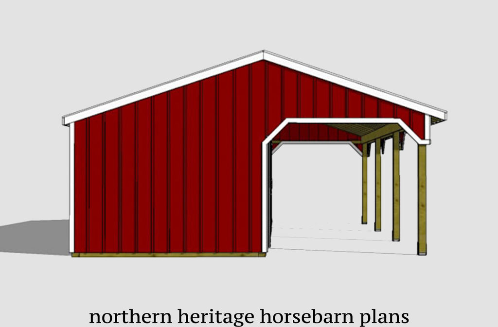 22x36 Lean to Horse Barn Plan- 3 stall