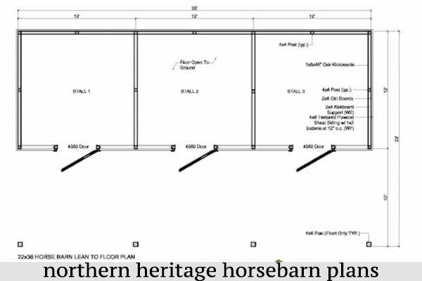 22x36 Lean to Horse Barn Plan- 3 stall