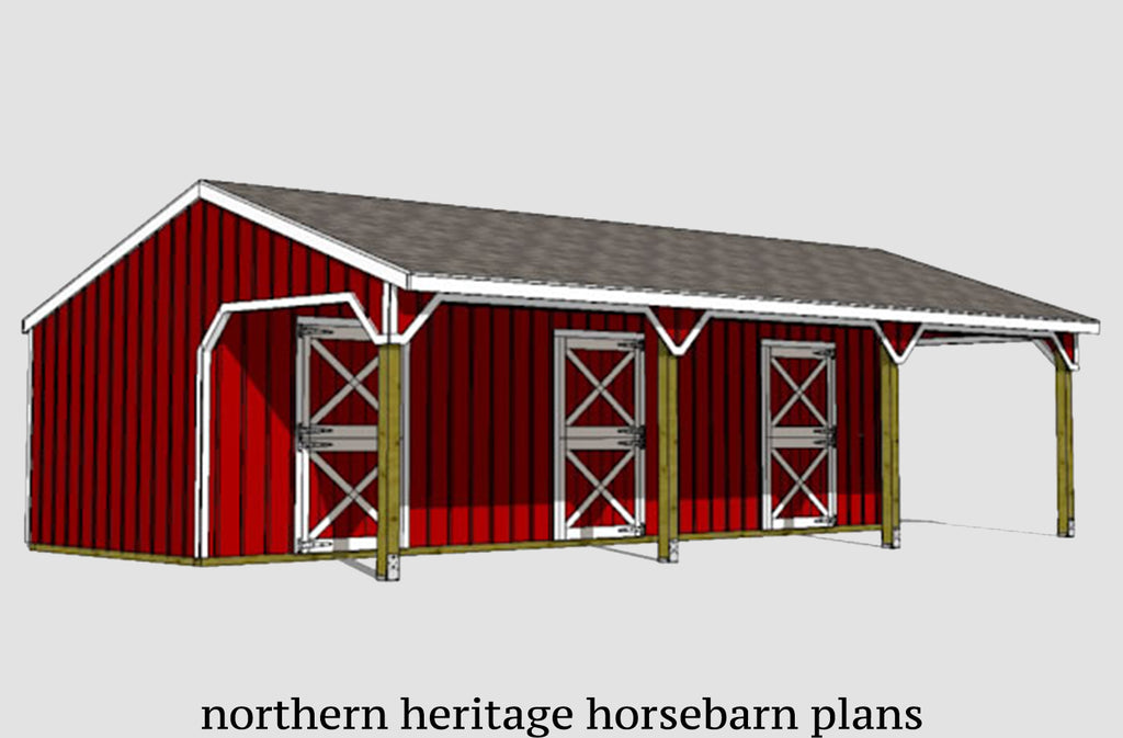 22x36-HBLT Lean to Horse Barn Plan- 3 stall