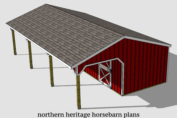 22x36 Lean to Horse Barn Plan- 3 stall