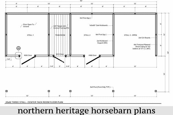 22x42HBLT-TRC Horse Barn Plan with added tack room bonus - 1 open stall