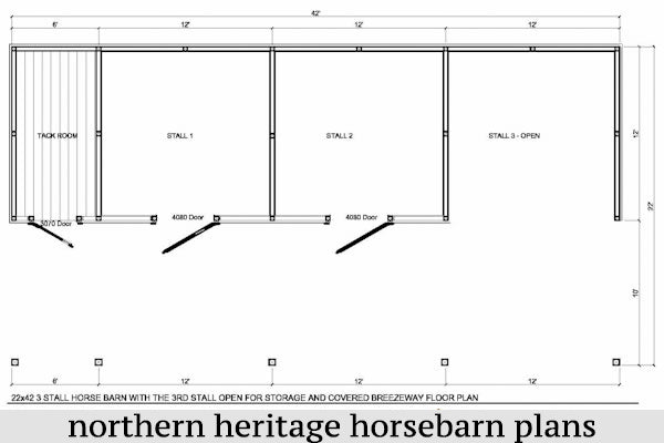 22x42 Horse Barn Plan with added tack room & attached Run In Barn/optional storage- 3 stall