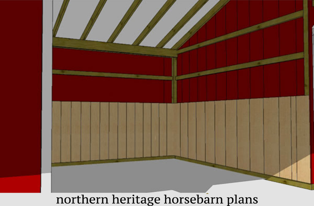 22x42 Horse Barn Plan with added tack room & attached Run In Barn/optional storage- 3 stall