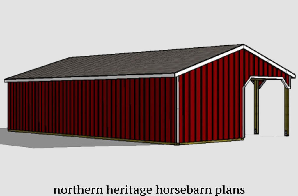 22x42 Horse Barn Plan with added tack room & attached Run In Barn/optional storage- 3 stall