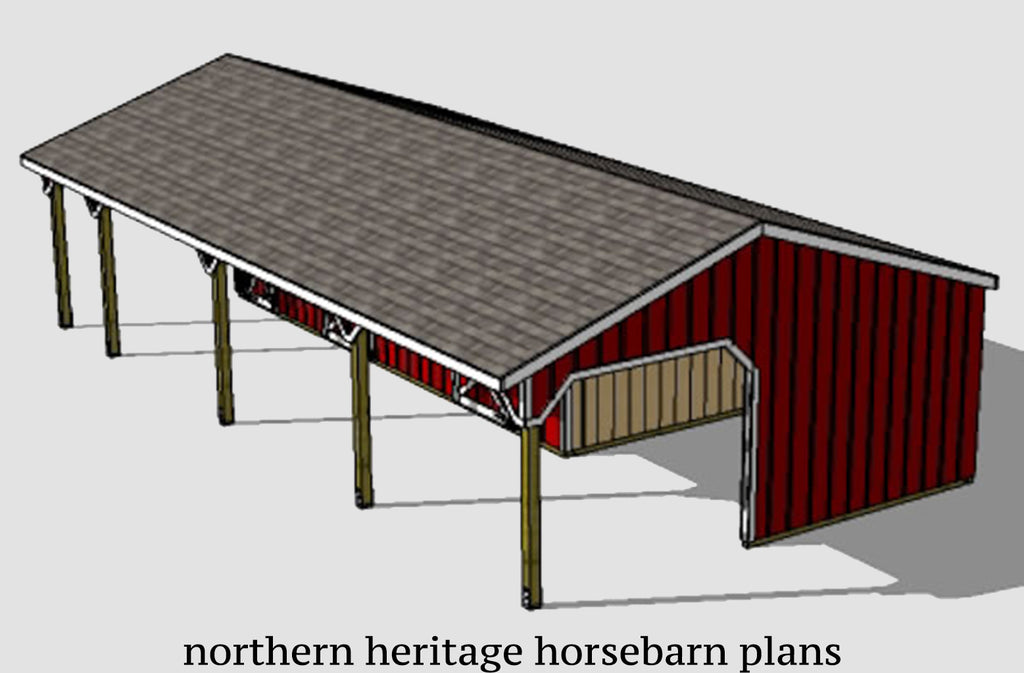 22x42 Horse Barn Plan with added tack room & attached Run In Barn/optional storage- 3 stall